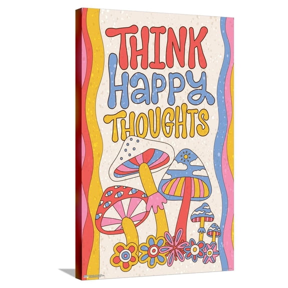 Mushrooms - Think Happy Thoughts Canvas Wall Poster, 22.375" x 34"
