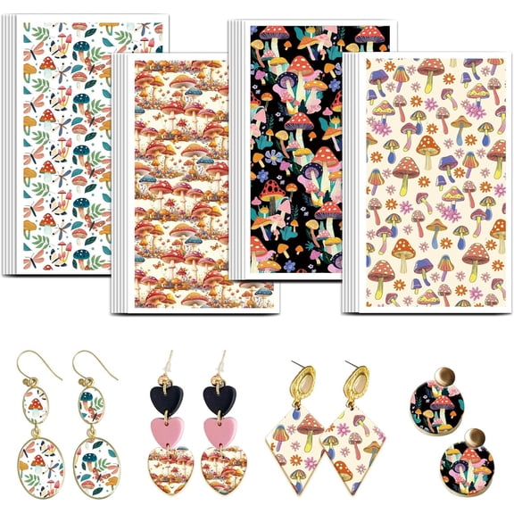 Mushrooms Transfer Paper 4 Design 24Pcs Transfers Paper for Colorful Mushrooms Polymer Clay Transfers Sheets Bohemia Transfer Papers Small Ceramic Decals for Earrings Jewelry Making Paper