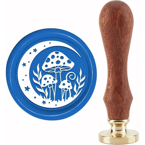 Mushrooms Wax Seal Stamp Leaves Vintage Sealing Wax Stamps Moon Stars 30mm Removable Brass Head with Wood Handle for Wedding Invitations Envelopes Halloween Christmas Thanksgiving Packing