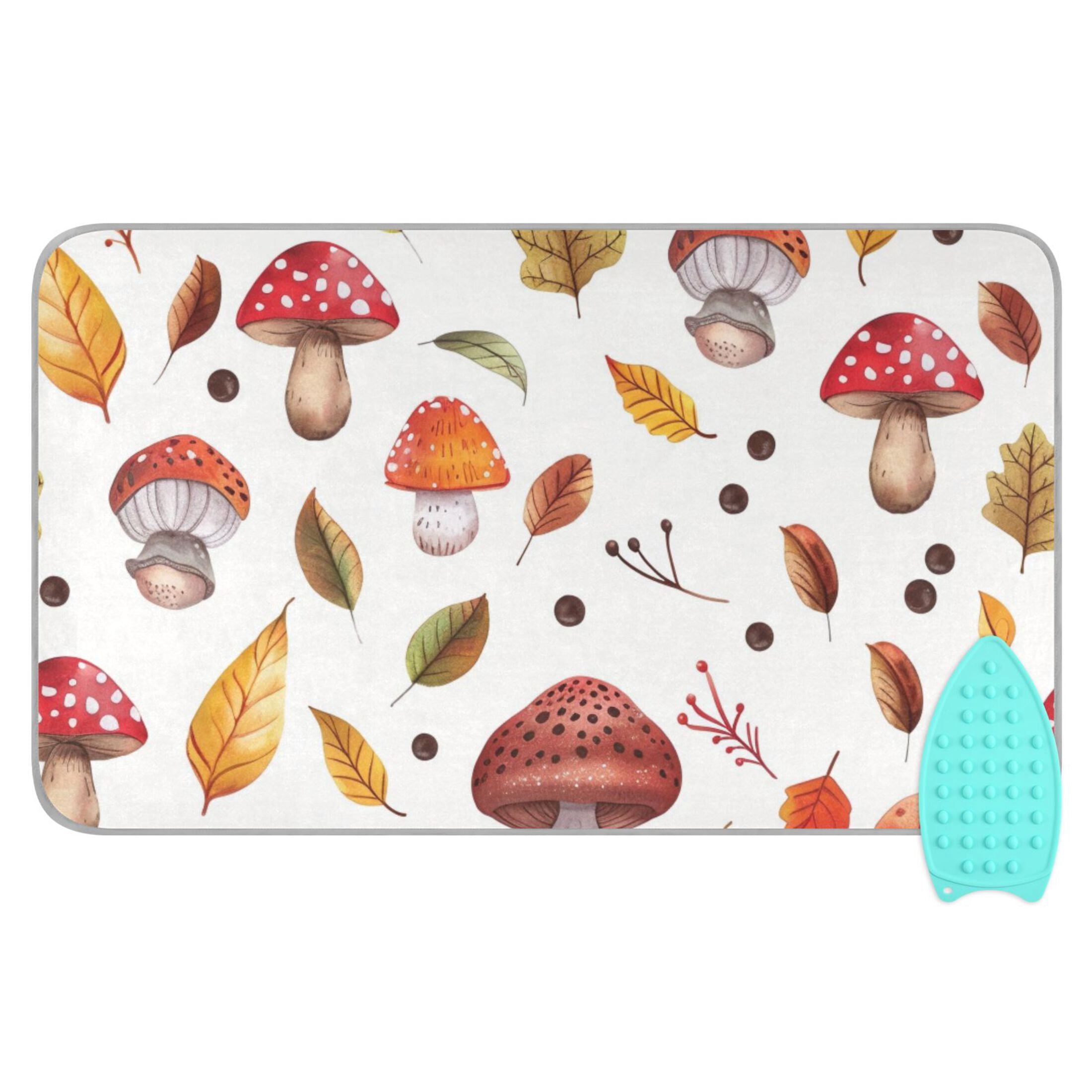 Mushrooms and Colorful Leaves Ironing Mat Blanket Portable Travel Ironing Pad Heat Resistant Pad 47.2" x 27.6”