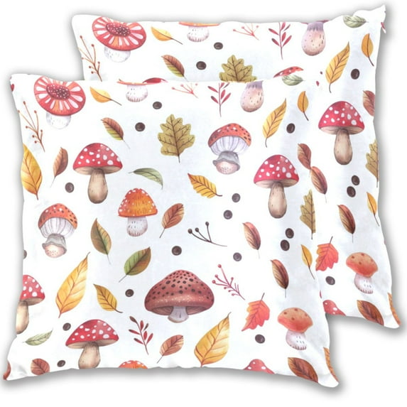 Mushrooms and Colorful Leaves Throw Pillow Covers Pillowcases 18 x 18 Inch Home Decor 2 Packs for Bedroom Sofa