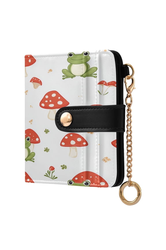 Mushrooms and Cute Frogs Women's Wallet PU Leather Card Cases RFID Blocking Purse Billfold with Key Ring