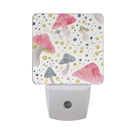 Mushrooms and Dots Watercolor LED Night Light with Smart Sensor Plug Into Wall Dusk to Dawn 2 packs