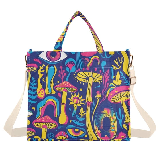 Mushrooms and Eyes Corduroy Tote Bag Handbag Large Messenger Bag Shoulder Crossbody Zipper Bag Purse