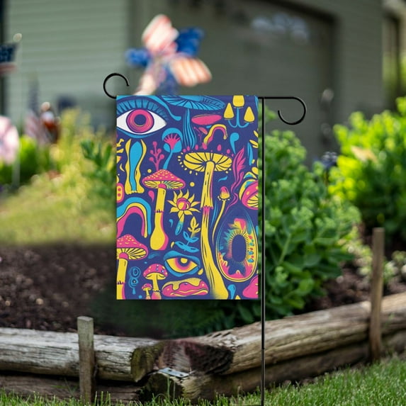 Mushrooms and Eyes Garden Flag Double Sided Outdoor Banners for Courtyard Outdoor Lawn Farmhouse Holiday Decorations