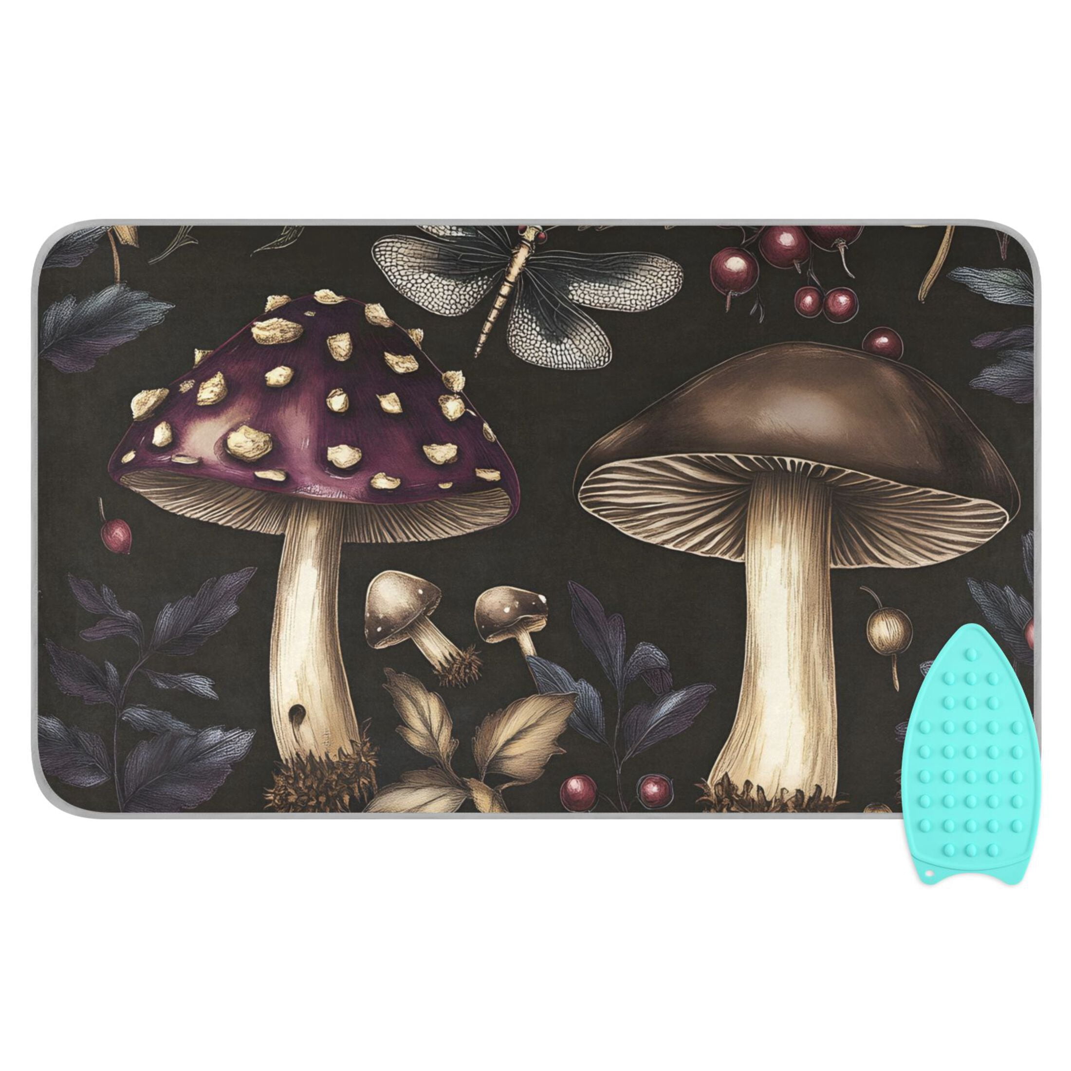 Mushrooms and Leaves Vintage Ironing Mat Blanket for Table Top Travel Portable Ironing Board Pad 47.2x27.6 Inch