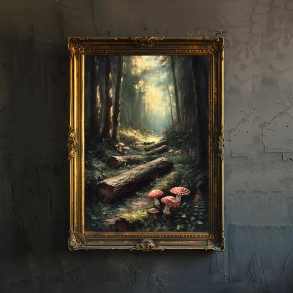 Mushrooms and Moss Poster Cottagecore Decor Dark Academia Art Antique Botanical Illustration Rustic Nature Wall Art Vintage Aesthetic Poster Unframed