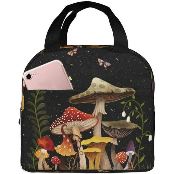 Mushrooms lunch box lunch bag Portable Insulated Lunch Box for Women Men Cooler Tote Bag with Front Pocket for Work Picnic Travel