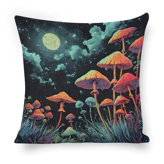 Mushrooms night sky full moon Linen toss pillowcase Decoration pillowcase Gift preferred 20x20" Cushion cover 1 set Sofa pillowcase Sofa bedroom living room car
