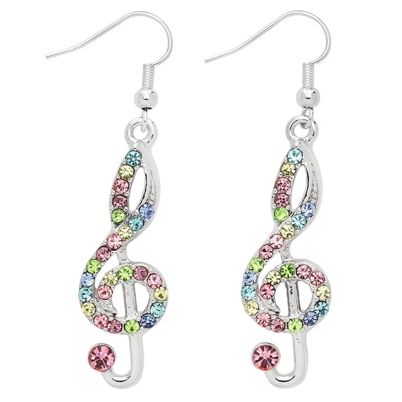 Musial Note Earring Pink Rhinestone Crystal Rhodium Plated E0796-PK