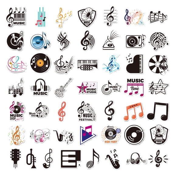Music 50-Piece Stickers, Musical Note Decals with Various Designs for Instrument Lovers, Music Fans, Party Decorations, Scrapbooking, Laptop Decoration - TT096 Vinyl Stickers for Creative Projects, S