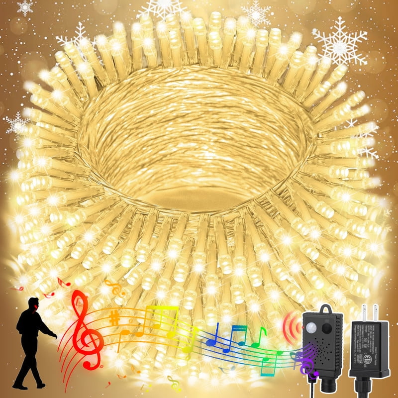 Music 66ft Christmas Mini Lights with Motion Sensor Controller,200 LED Fairy Starry String Light Plug in for Indoor Outdoor Xmas Tree Wedding Party Decoration (Warm White)