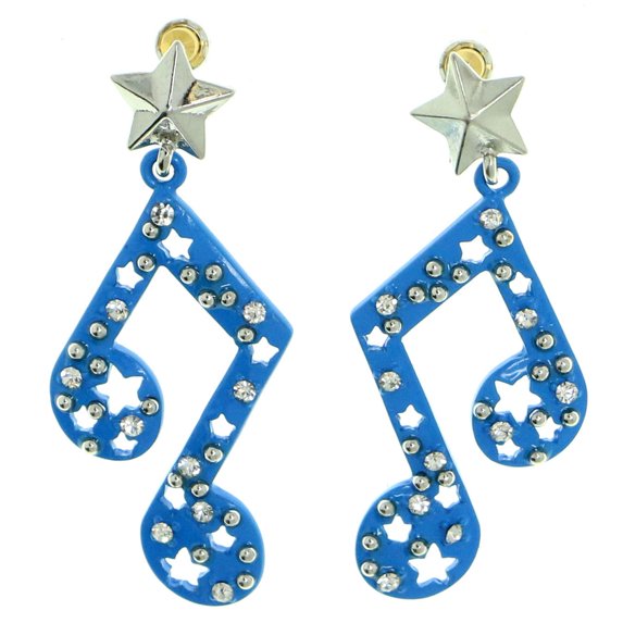 Music 8th Note Themed Post Dangle Earrings Blue