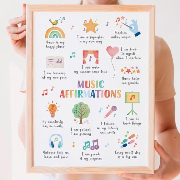 Music Affirmations Poster, Music Classroom Wall Décor, Rainbow Music Print, Montessori Nursery, Playroom Wall Art,, Unframed Paper Poster 24x36in