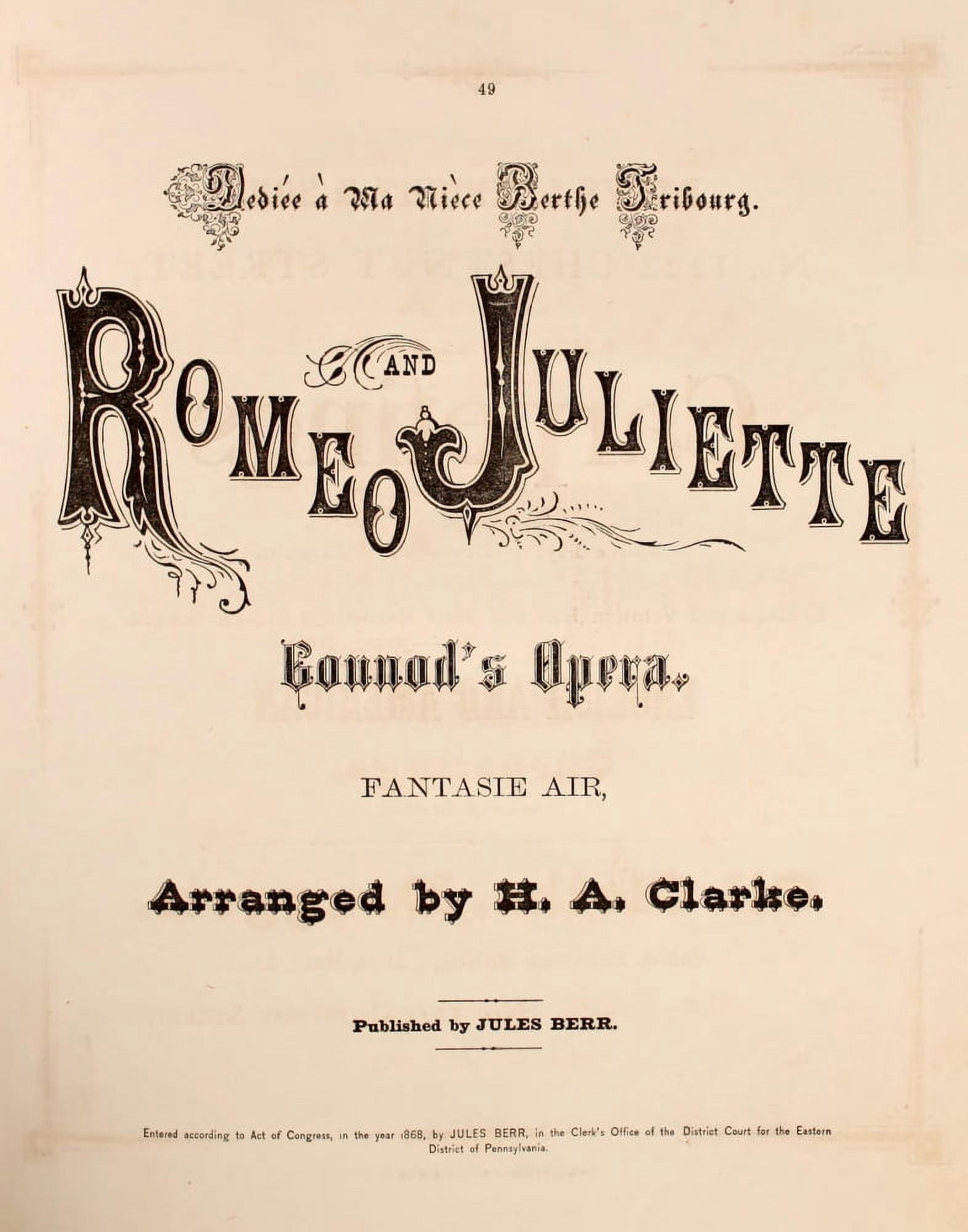 Music Album for the Piano 1868 Romeo & Juliet Opera Canvas Art - Unknown (18 x 24)