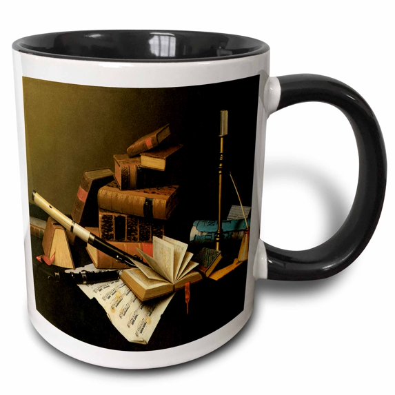 3drose, Music and Literature by William Harnett American Artist, 11oz Two-tone Black Mug