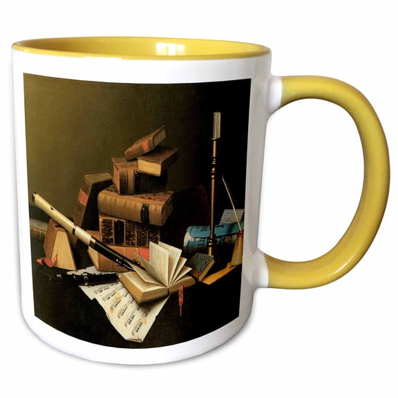 3drose, Music and Literature by William Harnett American Artist, 15oz Two-tone Yellow Mug