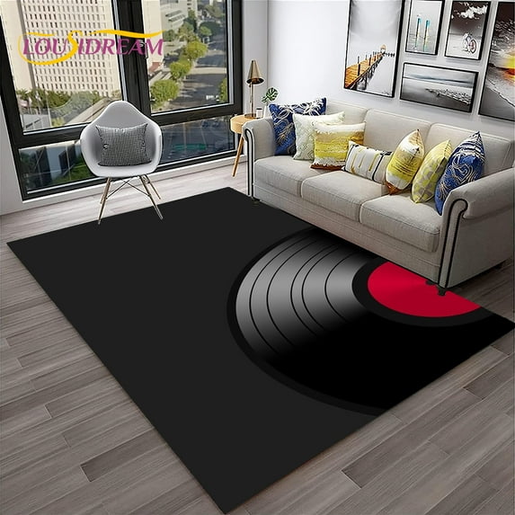 Music Art 3D Vinyl Record Retro Carpet Rug for Home Living Room Bedroom Sofa Doormat r Kid Play Area Rug Non-slip Floor Mat