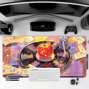 Music Art Vinyl Record Apple Mouse Pad 35.4 x 15.8 inches Rubber Desk Mat for Office Home Studio