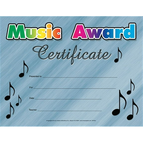 Music Award Certificate, (Paperback)
