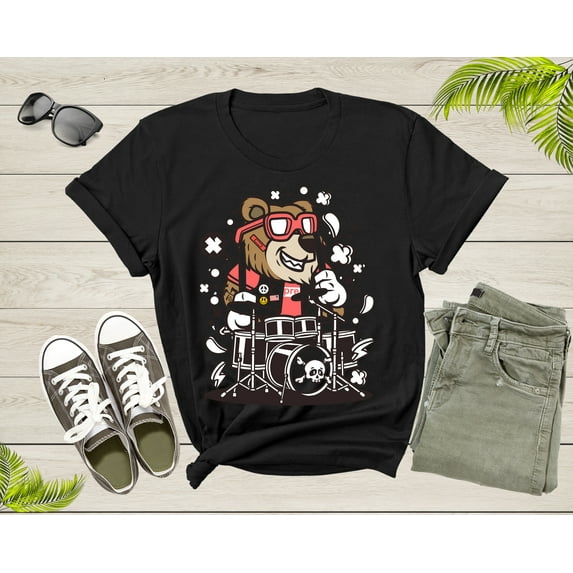 Music Band Bear Drummer Percussion Rocker Bear Musician T-Shirt Drummer Music Lover Gift T Shirt for Men Women Kids Boys Girls Teens Tshirt
