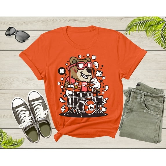 Music Band Bear Drummer Percussion Rocker Bear Musician T-Shirt Drummer Music Lover Gift T Shirt for Men Women Kids Boys Girls Teens Tshirt