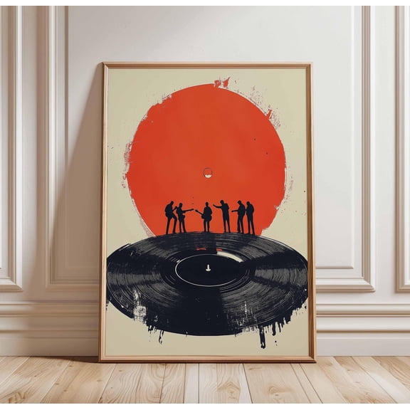 Music Band Poster Vinyl Record Art Print Red Sun and Silhouette Band Artwork Retro Music W