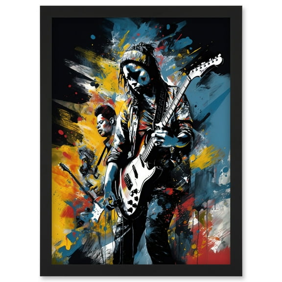 Music Band on Stage Playing at Festival Modern Acrylic Painting Artwork Framed Wall Art Print A4