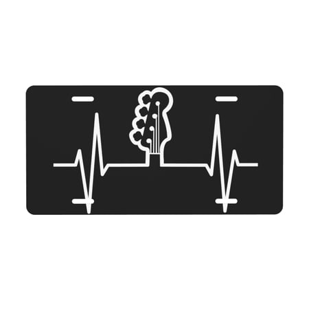 Music Bass Guitar Heartbeat License Plate Front Metal Car Plate 6×12 Inch Aluminum Noverlty License Plate Decorative Car Vanity Tag Plates Gifts