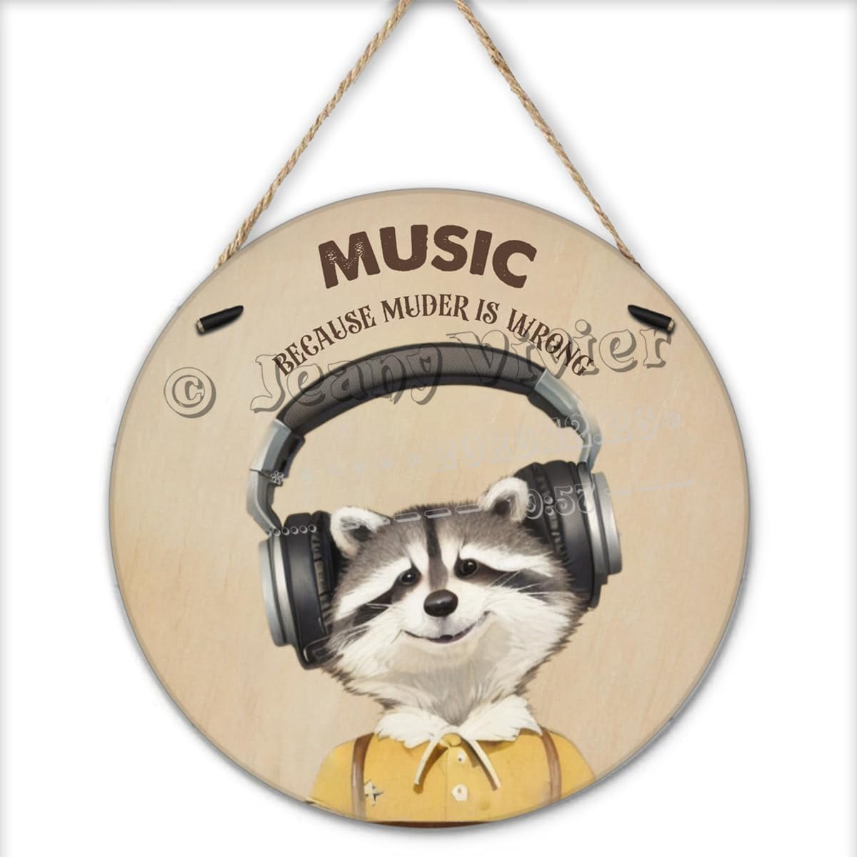 Racoon Sign Language Music Because Murder Is Wrong Raccoon Round Wooden Sign,Vintage Sign ...