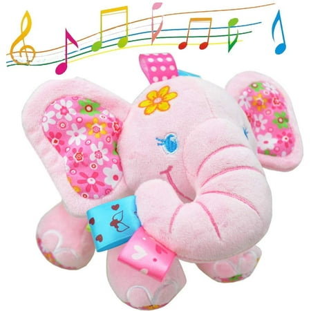 Music Bed Time Elephant Stuffed Animal Toys Kids Toddler Plush Baby Infant Strollers Crib Bedding Toys (Pink)