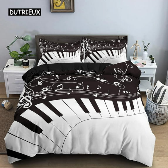 Music Bedding Set Piano Keyboard Music Note Duvet Cover Size Bed Linen Comforter Microfiber Guitar