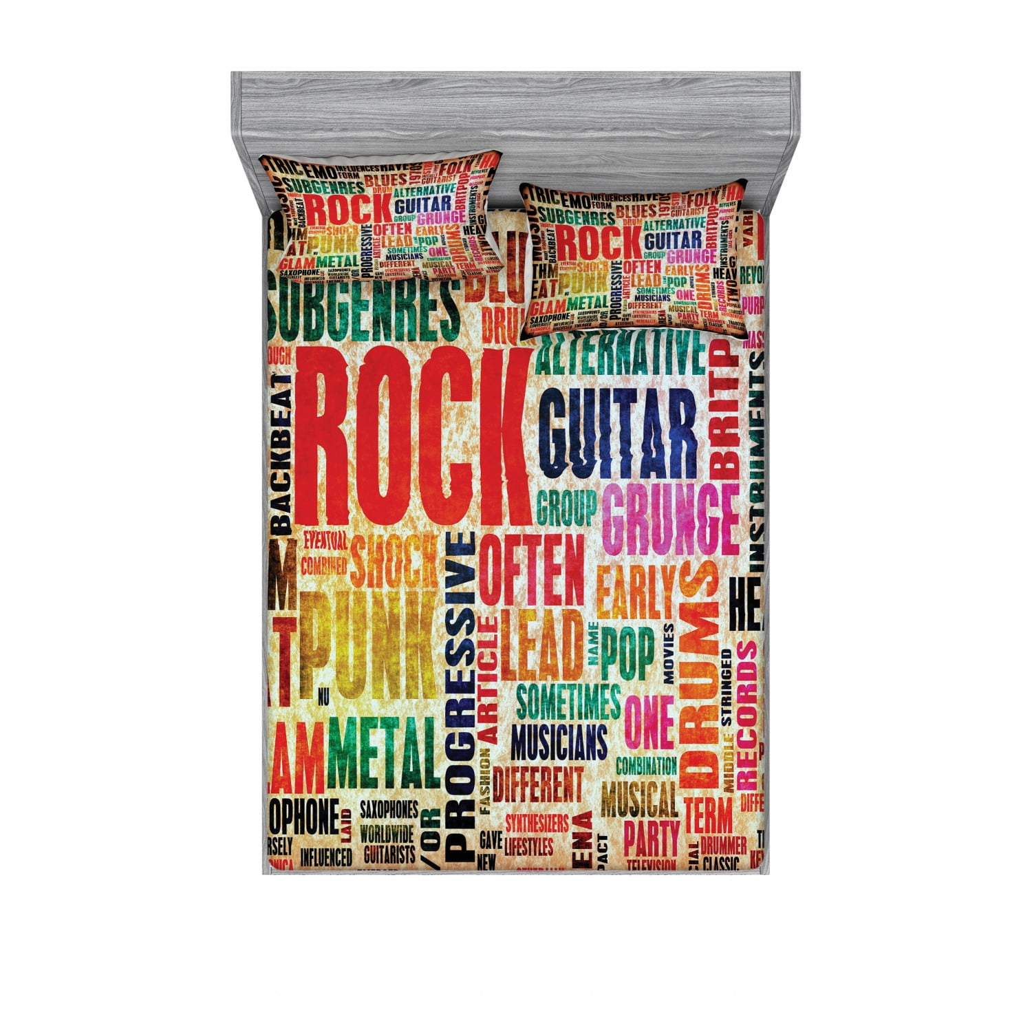Full Size White and Multicolor Microfiber Music Print Sheet Set