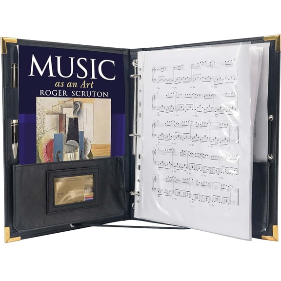 Music Binder Choir Folder Black Leather with 3 Ring Blinder 12.5″ x 10″