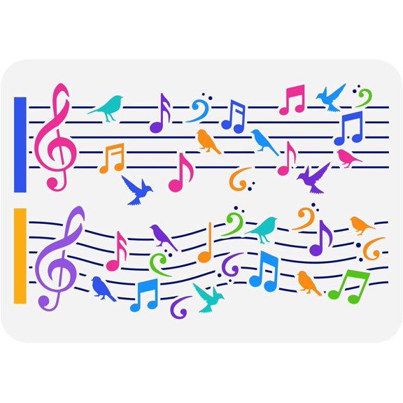 Music and Birds Painting Stencil 11.7x8.3 inch Music Note Pattern Drawing Template Reusable PET Hollow Out Painting Stencil for DIY Art Painting on Walls Wood Furniture Crafts