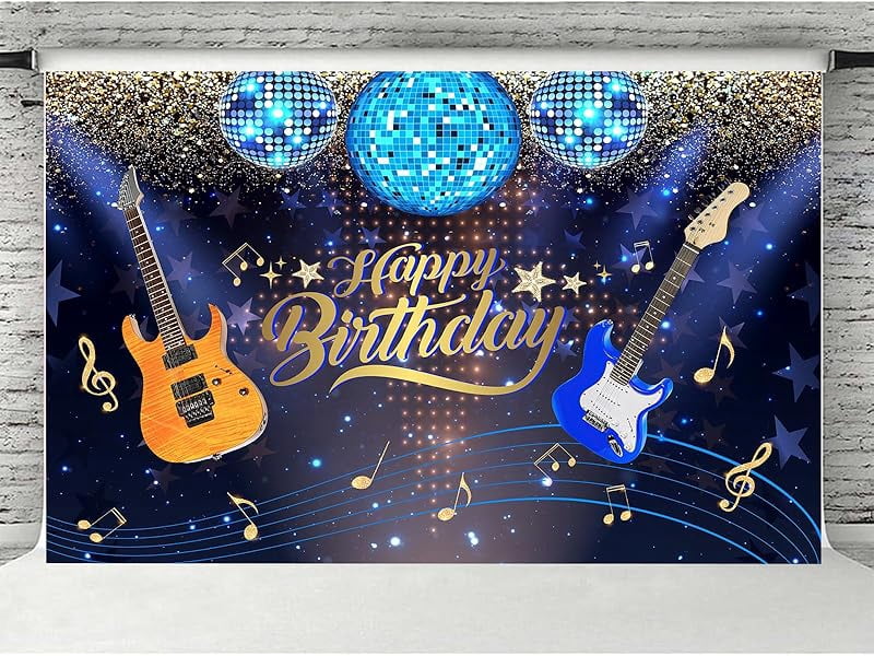 Music Birthday Backdrop Rock and Roll Happy Birthday Banner, Mustic