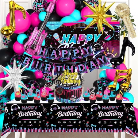 Tik Tok Party Supplies, 78pcs Music Birthday Party Decorations Set Including Tik Tok Birthday Banner Balloons Cake Topper Music Note Foil Balloon etc Tik Tok Party Decorations