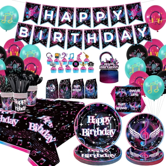 Music Birthday Party Supplies - Music KKS1Note Party Decoration, Birthday Banner Plates Cups Napkins Tablecloth Balloons Cake Toppers for Disco 80s 90s Rock and Rock Baby Shower Kids, Serve 20