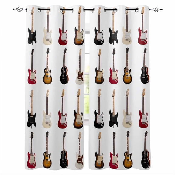 Music Blackout Curtains for Bedroom - 84 Inch Long Light Blocking 2 Panels Set, Red Beige Guitar Modern Art Thermal Insulated Living Room Drapes Grommet Window Curtains 52"x84"