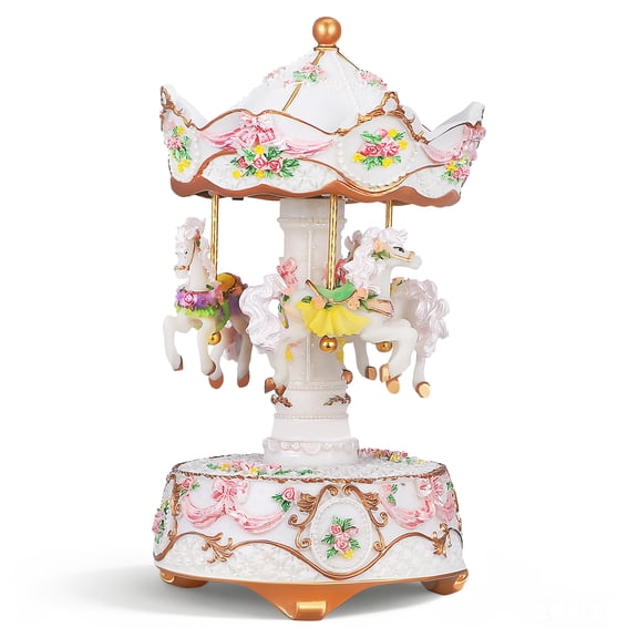 Music Box 3-Horse Carousel Gifts for Kids Children Girls Christmas Birthday Valentine's Gifts Decorations Melody CarryingWhite)
