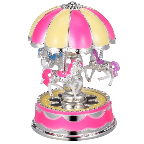 Music Box 3-Horse Carousel Gifts for Kids Children Girls Christmas Birthday Valentine's Gifts Decorations(Pink)