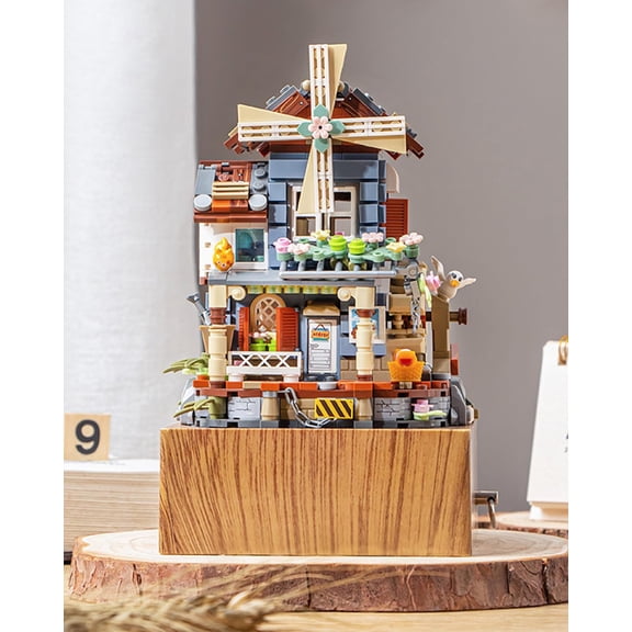 Music Box Building Blocks Set, Japanese Rustic Style Windmill House Toy Set, Mini Farm House MOC Creative Model, Gifts Idea for Kids Adults (Mini Blocks 799pcs)-1239