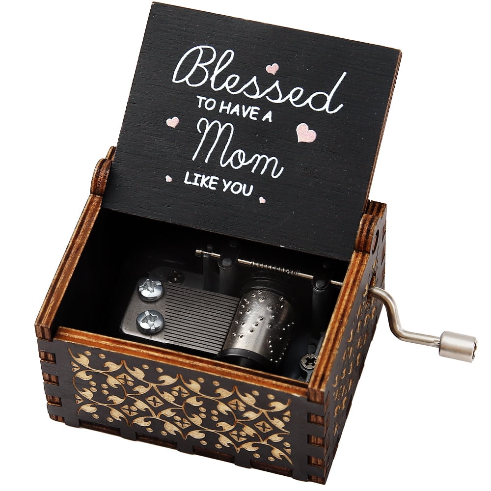 Music Box Gifts for Mom,Hand Crank Engraved Wooden Musical Boxes,Unique