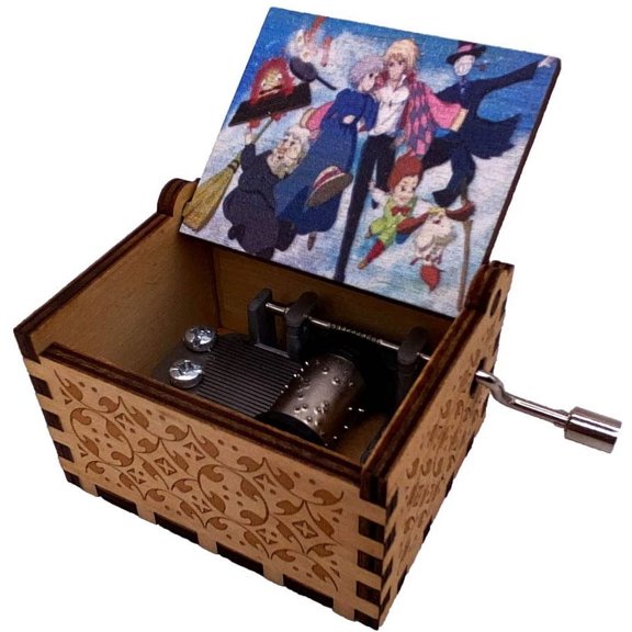 Music Box Howl's Moving Castle Engraved Wood Musical Box Hand Cranked Gift Box for Christmas,Birthday,Valentine's Day,Protagonists(Brown)