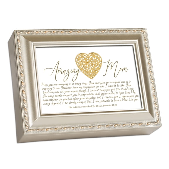 Cottage Garden Amazing Mom Blessed Gold Tone Finish 8 x 6 x 2.5 Inch Music Box Plays Tune Amazing Grace