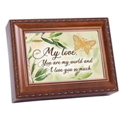 Cottage Garden You Are My World Woodgrain Finish 8 x 6 Inch Music Box Plays Tune Wonderful World