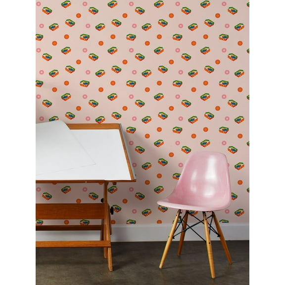 Music Box Record Player Removable Vinyl Wallpaper By Fisher-Price - Peach