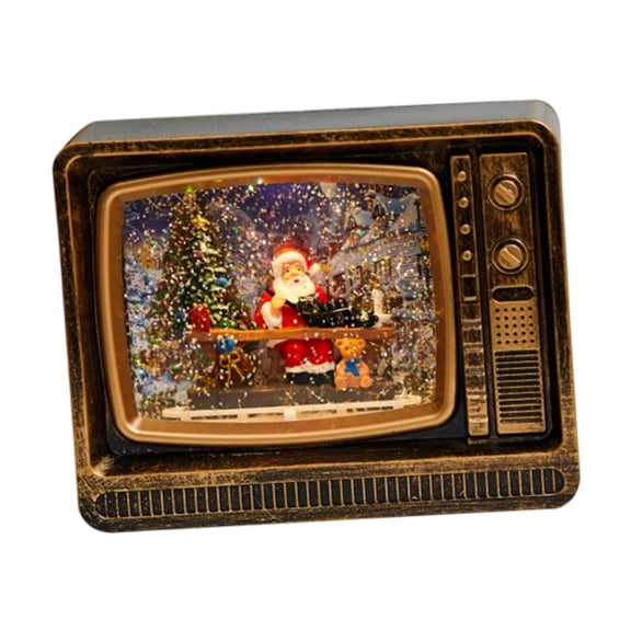 Music Box Santa Claus Ornament LED Light PVC Festive Retro TV Shape for Home Office Holiday Decor