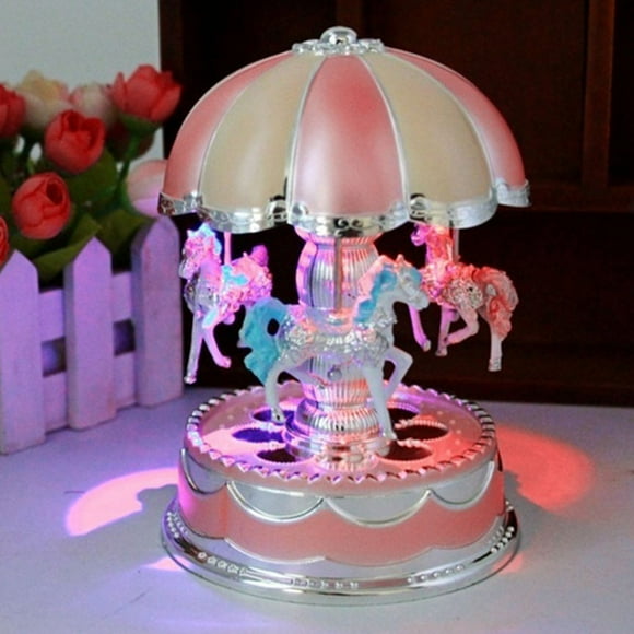 Music Boxes For Girls,Music Boxes, Musical Jewelry Box For Girls, Carousel Music Box With Lights Music Box, Desktop Ornament Home Decoration Birthday Gift, Color Changing Led Lights Pink