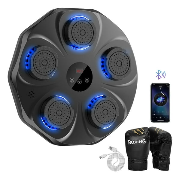 Music Boxing Machine, Wall Mounted Bluetooth Punching Trainer with Boxing Gloves, Bluetooth Boxing Training Target for Adults and Kid, 9 Modes & 9 Speeds